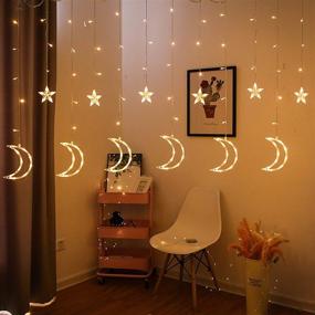 img 3 attached to 🌟 FUNPENY Star Moon Curtain String Lights with Remote Control, 138 LED Window Lights, Warm White Fairy Lights in 8 Modes for Indoor Decoration, Wedding, Party, Bedroom, Patio Lawn, Ramadan Festivities