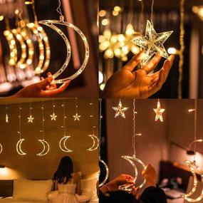 img 1 attached to 🌟 FUNPENY Star Moon Curtain String Lights with Remote Control, 138 LED Window Lights, Warm White Fairy Lights in 8 Modes for Indoor Decoration, Wedding, Party, Bedroom, Patio Lawn, Ramadan Festivities