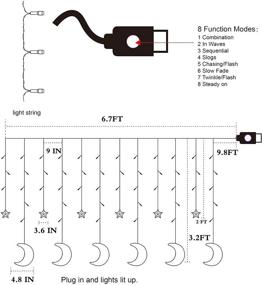 img 2 attached to 🌟 FUNPENY Star Moon Curtain String Lights with Remote Control, 138 LED Window Lights, Warm White Fairy Lights in 8 Modes for Indoor Decoration, Wedding, Party, Bedroom, Patio Lawn, Ramadan Festivities