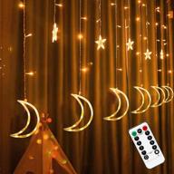 🌟 funpeny star moon curtain string lights with remote control, 138 led window lights, warm white fairy lights in 8 modes for indoor decoration, wedding, party, bedroom, patio lawn, ramadan festivities логотип