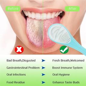 img 1 attached to Набор скребков для языка (4 штуки), чистители языка (2 из нержавеющей стали, 2 из мягкого силикона), устраняющие неприятный запах изо рта (медицинского качества), 100% металлические скребки для языка без содержания БПА для мгновенного свежего дыхания