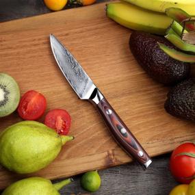 img 3 attached to 🔪 PAUDIN Damascus Paring Knife 3.5 Inch - Professional Chef's Knife with Full Tang Ergonomic G10 Handle and Ultra Sharp VG10 Stainless Steel Blade