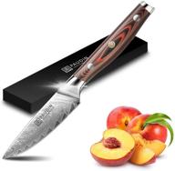 🔪 paudin damascus paring knife 3.5 inch - professional chef's knife with full tang ergonomic g10 handle and ultra sharp vg10 stainless steel blade logo