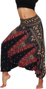 img 3 attached to 🌺 Stylish Defal Womens Bohemian Yoga Pants: Hippy Harem Smocked Waist Trousers for Flowy Beach Vibes