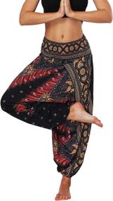 img 1 attached to 🌺 Stylish Defal Womens Bohemian Yoga Pants: Hippy Harem Smocked Waist Trousers for Flowy Beach Vibes