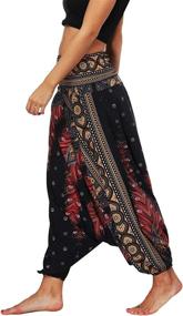 img 2 attached to 🌺 Stylish Defal Womens Bohemian Yoga Pants: Hippy Harem Smocked Waist Trousers for Flowy Beach Vibes