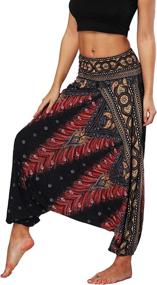 img 4 attached to 🌺 Stylish Defal Womens Bohemian Yoga Pants: Hippy Harem Smocked Waist Trousers for Flowy Beach Vibes