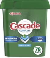 🧼 cascade complete dishwasher-pods, actionpacs detergent tabs, 78 count - fresh scent (packaging may vary) logo