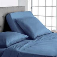 🛏️ premium split-king adjustable king bed sheets - 4pc bed sheet set - luxurious 100% egyptian cotton - high thread count - deep pocket - top split king - medium blue solid - split down 34 inches from the top logo