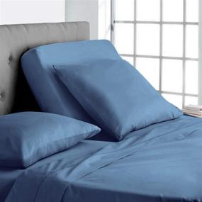 img 2 attached to 🛏️ Premium Split-King Adjustable King Bed Sheets - 4PC Bed Sheet Set - Luxurious 100% Egyptian Cotton - High Thread Count - Deep Pocket - Top Split King - Medium Blue Solid - Split Down 34 inches from The Top