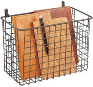 📦 large bronze metal farmhouse wall storage organizer basket bin with handles - ideal for entryway, mudroom, bedroom, bathroom, laundry room - includes wall mount hooks - by mdesign portable logo