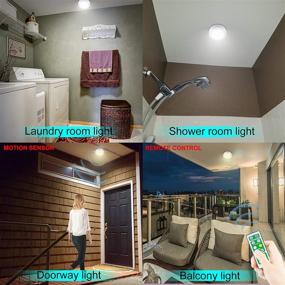 img 1 attached to HONGUT Battery Powered LED Ceiling Light with Remote Control - Indoor Motion Sensor Light for Shower, Closet, Cabinet, Bathroom, Hallway, Stair, Wall, Shed - Wireless Stick Overhead Light