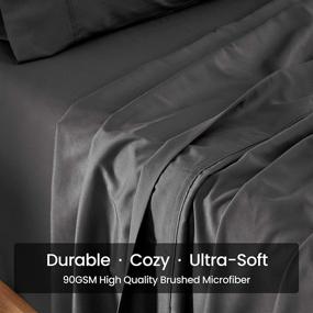 img 2 attached to Extra Deep Pocket Queen Sheet Set - Luxury Soft Double Brushed Microfiber Fitted Flat Sheet, Wrinkle Free/Fade Resistant/Easy Care Bedding Sheets Set (Black, Queen)