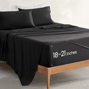 img 4 attached to Extra Deep Pocket Queen Sheet Set - Luxury Soft Double Brushed Microfiber Fitted Flat Sheet, Wrinkle Free/Fade Resistant/Easy Care Bedding Sheets Set (Black, Queen)