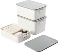 📦 set of 3 white plastic storage bins with lids - stackable organizer containers for shelves, pantry, office, school - small medium large sizes - includes writable labels for easy organization logo