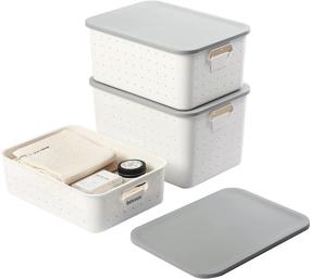 img 4 attached to 📦 Set of 3 White Plastic Storage Bins with Lids - Stackable Organizer Containers for Shelves, Pantry, Office, School - Small Medium Large Sizes - Includes Writable Labels for Easy Organization