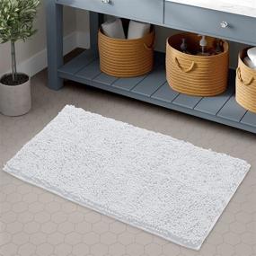 img 2 attached to LuxUrux White Bath Mat: Extra-Soft Plush Bathroom Rug with 1'' Microfiber Chenille for Super Absorbency – Machine Washable & Dryable – 15 x 23'', White