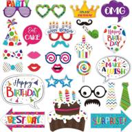 🎉 vibrant birthday photo booth props kit: 30 colorful funny birthday theme props with glue, sticks & craft cut outs - perfect for party celebration decorations! logo