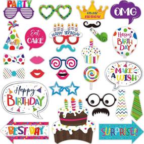 img 4 attached to 🎉 Vibrant Birthday Photo Booth Props Kit: 30 Colorful Funny Birthday Theme Props with Glue, Sticks & Craft Cut Outs - Perfect for Party Celebration Decorations!