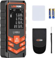 📏 laser measure 393ft - lomvum laser tape measure tool with m/in/ft unit switching, backlit lcd, pythagorean mode, distance, area and volume measurement - carry pouch and battery included logo