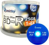 💿 smartbuy 50-pack bd-r 25gb 6x blu-ray single layer recordable discs with logo top – blank data and video media in a 50-disc spindle logo