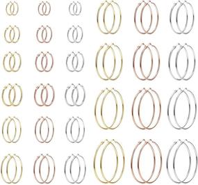 img 4 attached to Finrezio 30Pairs Hoop Earrings Set: Stylish Circle Earrings in Gold, Silver, and Rose Gold Tone - Trendy Fashion Jewelry for Women and Girls