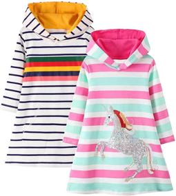 img 4 attached to 🌈 Stay Warm and Stylish with Girls' Hooded Rainbow Winter Dresses