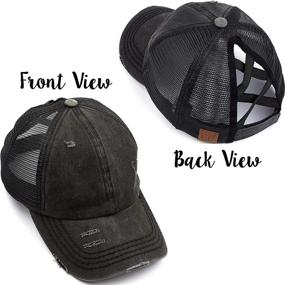 img 1 attached to 🧢 Funky Junque Criss Cross Hat: Trendy Womens Baseball Cap with Distressed Style and Ponytail-friendly Design - The Perfect Messy Bun Trucker Ponycap!