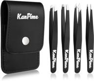 🔧 professional stainless steel tweezers set with storage case - kanpime precision kit for eyebrows, facial hair, splinter and ingrown hair removal (black) logo