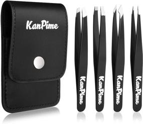 img 4 attached to 🔧 Professional Stainless Steel Tweezers Set with Storage Case - KanPime Precision Kit for Eyebrows, Facial Hair, Splinter and Ingrown Hair Removal (Black)