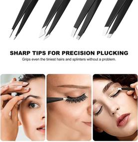 img 1 attached to 🔧 Professional Stainless Steel Tweezers Set with Storage Case - KanPime Precision Kit for Eyebrows, Facial Hair, Splinter and Ingrown Hair Removal (Black)