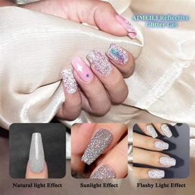 img 2 attached to 🏻 AIMEILI 96ml Soak Off Diamond Glitter Reflective Gel Nail Polish Set - 12 Colors