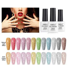 img 3 attached to 🏻 AIMEILI 96ml Soak Off Diamond Glitter Reflective Gel Nail Polish Set - 12 Colors