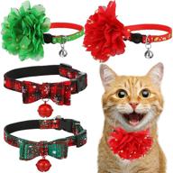 🎄 christmas cat collar set: 4 adjustable safety collars with bow tie, bell, snowflake plaid, and flower - perfect holiday accessories for small animals logo