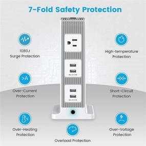 img 1 attached to 💡 JACKYLED Башня сетевого фильтра с защитой от перенапряжения: 10 розеток + 4 USB-порта, 6-футовый силовой кабель для зарядки множества устройств дома, в офисе, общежитии, игровой комнате, на автодоме.