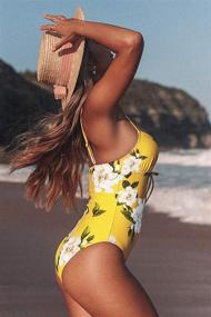 img 1 attached to 🌻 CUPSHE Women's Yellow Floral Print Lace Up One Piece Swimsuit for Stylish Bathing