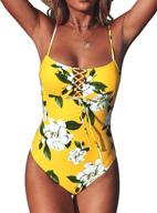 🌻 cupshe women's yellow floral print lace up one piece swimsuit for stylish bathing logo