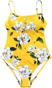 img 3 attached to 🌻 CUPSHE Women's Yellow Floral Print Lace Up One Piece Swimsuit for Stylish Bathing