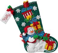 snowman with presents bucilla stocking kit logo