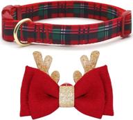 🐾 festive plaid dog collar with antler design & bowtie - adjustable size for small, medium & large dogs by azuza logo