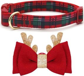 img 4 attached to 🐾 Festive Plaid Dog Collar with Antler Design & Bowtie - Adjustable Size for Small, Medium & Large Dogs by Azuza