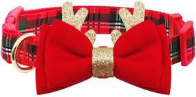 img 3 attached to 🐾 Festive Plaid Dog Collar with Antler Design & Bowtie - Adjustable Size for Small, Medium & Large Dogs by Azuza