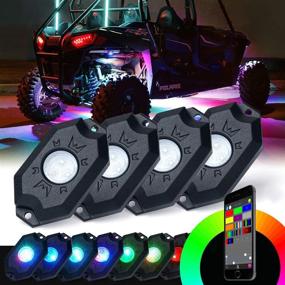 img 4 attached to 🌈 Набор светодиодных рок-огней Xprite RGB с Bluetooth-контроллером для внедорожных UTV ATV грузовиков внедорожников мотоциклов лодок - многоцветные неоны для подсветки снизу с режимами мигания и музыкой - комплект из 4 подсветок