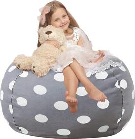 img 4 attached to 🐻 Aubliss Stuffed Animal Storage Bean Bag Chair Cover - X-Large 48" - Canvas Dot Grey (No Beans) - Ideal Stuff 'n Sit for Kids