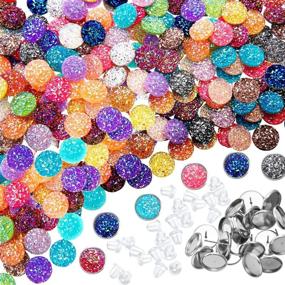img 4 attached to 📿 200 Pieces 20 Colors Druzy Resin Cabochons with Stainless Steel Stud Earrings for Jewelry Making & DIY Craft (Silver, 12 mm)