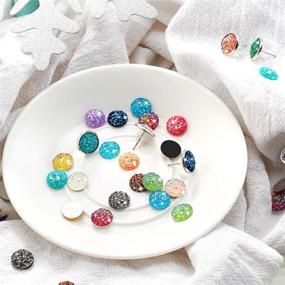 img 2 attached to 📿 200 Pieces 20 Colors Druzy Resin Cabochons with Stainless Steel Stud Earrings for Jewelry Making & DIY Craft (Silver, 12 mm)