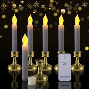 img 4 attached to 🕯️ Homemory Flameless Taper Candles with Remote Control - LED Battery Operated Window Candles, Flickering Warm Yellow Light, Ideal for Home Fireplace Christmas or Halloween Decorations