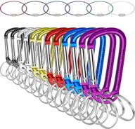 🔗 12-piece aluminum clip hooks with spring snap hook rings, d-ring shape buckles, keyrings, and 6 stainless steel wire keychains - ideal for outdoor activities логотип