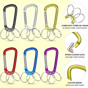 img 2 attached to 🔗 12-Piece Aluminum Clip Hooks with Spring Snap Hook Rings, D-Ring Shape Buckles, Keyrings, and 6 Stainless Steel Wire Keychains - Ideal for Outdoor Activities