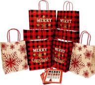 🎁 wrap n roll christmas gift bags: assorted sizes with kraft paper, handles, glitter & red checkered design - set of 12 bags logo